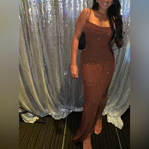 Windsor Brown Formal Glitter Lace-Up Dress